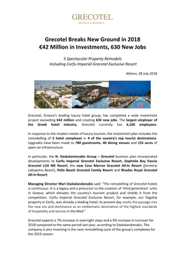 Grecotel Breaks New Ground in 2018 €42 Million in Investments, 630 New Jobs