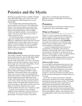 Psionics and the Mystic