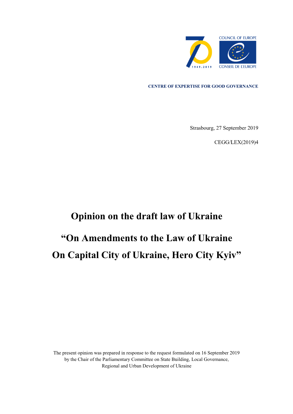 Opinion on the Draft Law of Ukraine “On Amendments to the Law Of