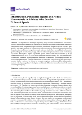 Inflammation, Peripheral Signals and Redox Homeostasis in Athletes Who Practice Different Sports
