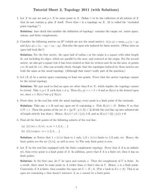 Tutorial Sheet 2, Topology 2011 (With Solutions)