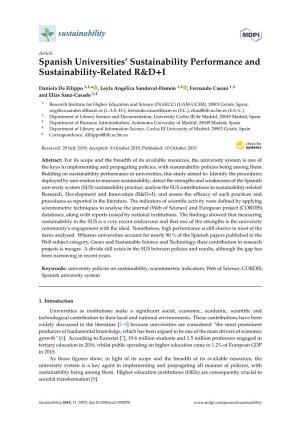 Spanish Universities' Sustainability Performance and Sustainability-Related R&D+I
