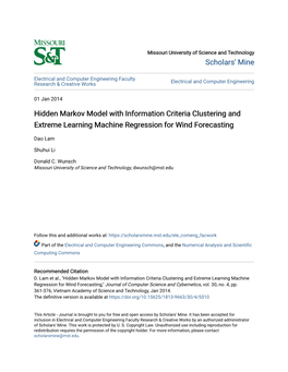 Hidden Markov Model with Information Criteria Clustering and Extreme Learning Machine Regression for Wind Forecasting