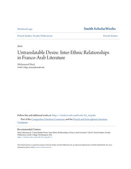 Inter-Ethnic Relationships in Franco-Arab Literature Mehammed Mack Smith College, Mmack@Smith.Edu