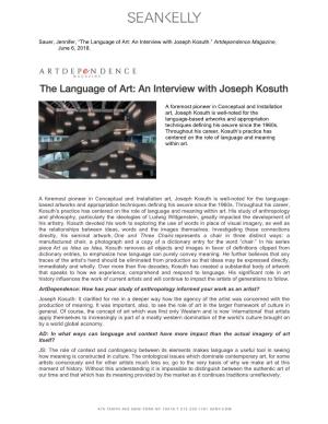 The Language of Art: an Interview with Joseph Kosuth.” Artdependence Magazine, June 6, 2018