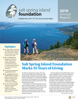 Salt Spring Island Foundation Marks 35 Years of Giving