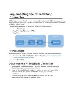 Implementing the NI Teststand Connector NI Teststand Is a Tool That Allows You to Create and Run Automated Validation Tests Against Any Type of Hardware and Drivers