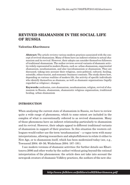 Revived Shamanism in the Social Life of Russia