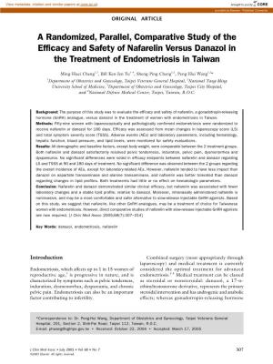 A Randomized, Parallel, Comparative Study of the Efficacy and Safety of Nafarelin Versus Danazol in the Treatment of Endometriosis in Taiwan