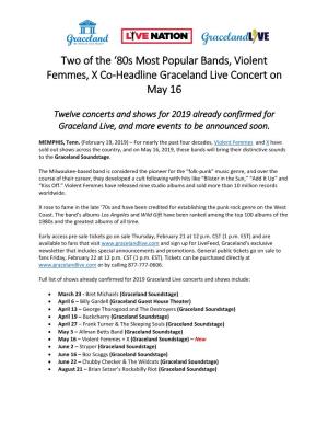 80S Most Popular Bands, Violent Femmes, X, Co-Headline