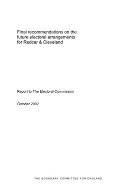 Final Recommendations on the Future Electoral Arrangements for Redcar & Cleveland