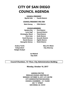 City of San Diego Council Agenda