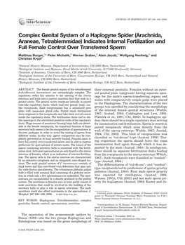 Complex Genital System of a Haplogyne Spider (Arachnida, Araneae, Tetrablemmidae) Indicates Internal Fertilization and Full Female Control Over Transferred Sperm