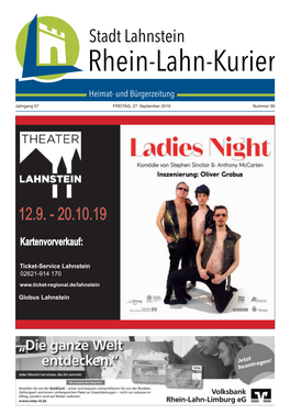 Stadt Lahnstein Rhein-Lahn-Kurier Heimat- Und Bürgerzeitung Jahrgang 57 FREITAG, 27