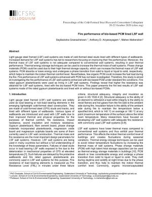 Fire Performance of Bio-Based PCM Lined LSF Wall