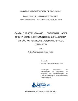 Estudo Da Harpa Cristã Como Instrumento De Expansão Da Missão No Pentecostalismo No Brasil (1910-1970)