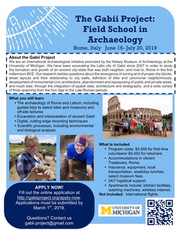 The Gabii Project: Field School in Archaeology Rome, Italy June 16- July 20, 2019