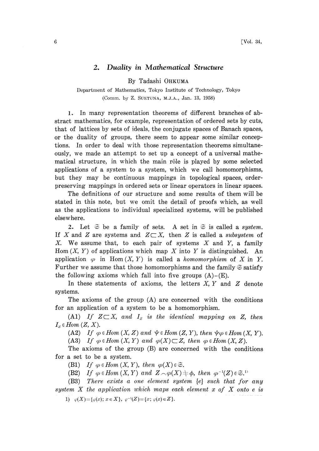 2. Duality in Mathematical Structure by Tadashi OHKUMA Departmentof Mathematics,Tokyo Institute of Technology,Tokyo (Comm