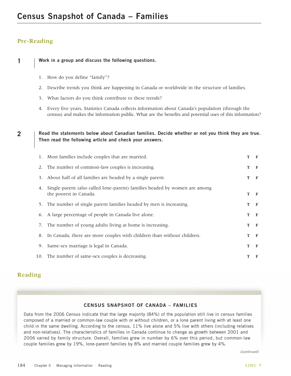 Census Snapshot of Canada – Families