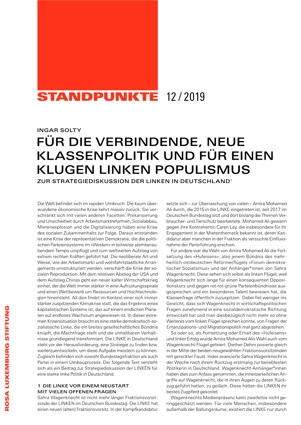 Standpunkte 12 / 2019 Für Die Verbindende, Neue