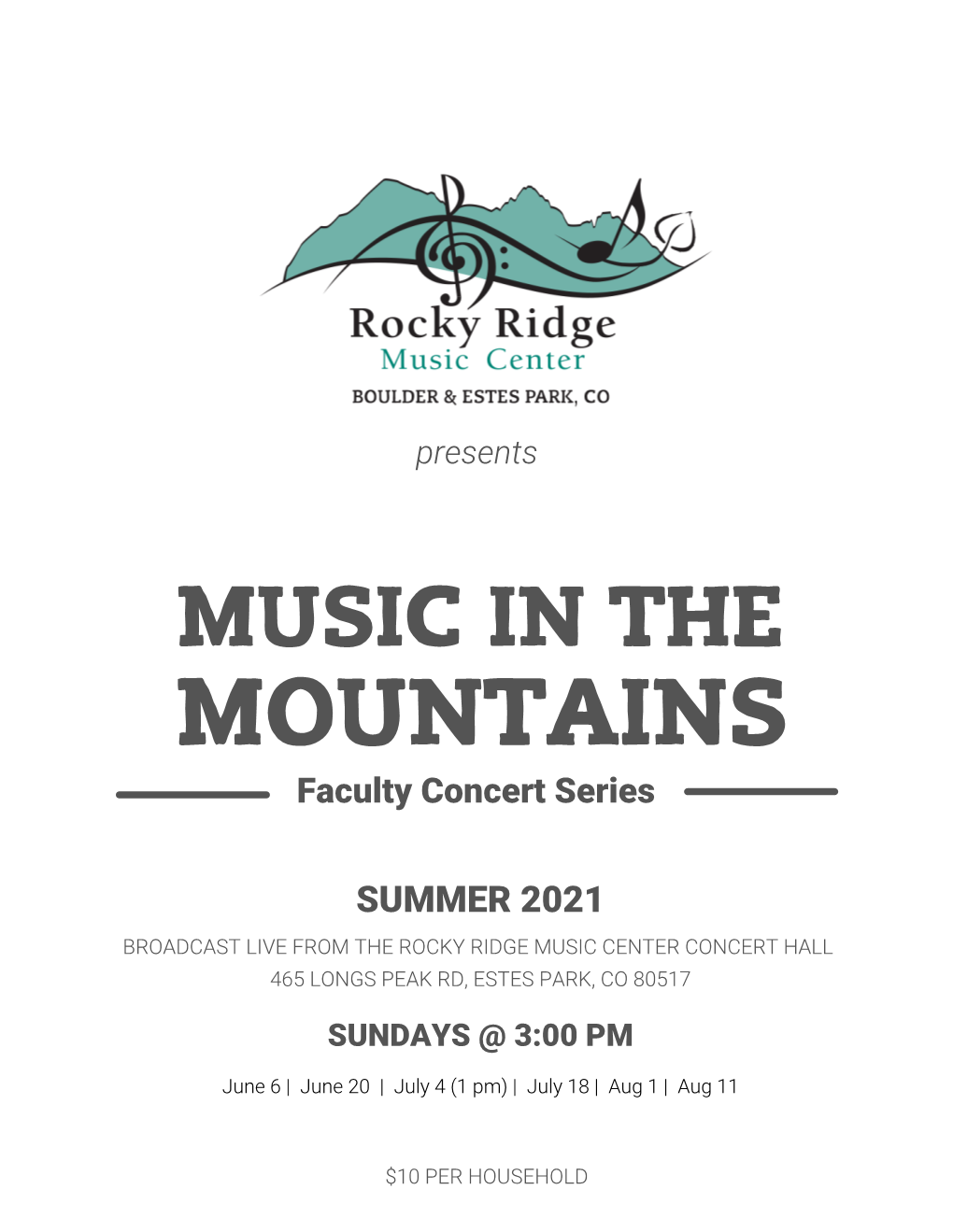 Music in the Mountains: Faculty Concert Series Program 1