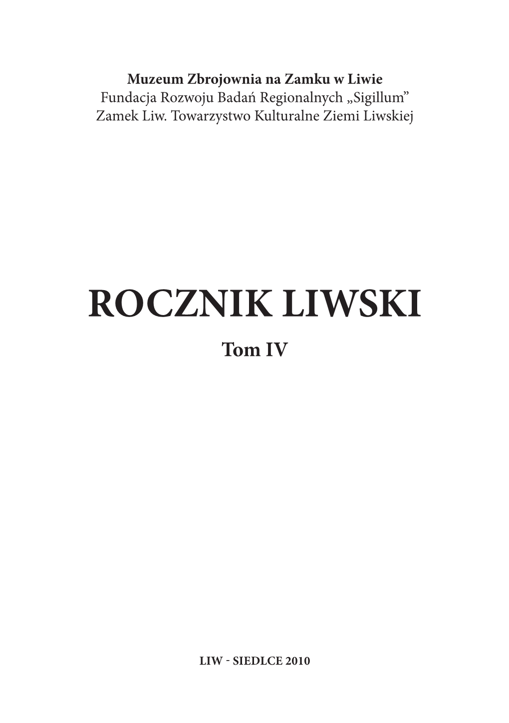 ROCZNIK LIWSKI Tom IV