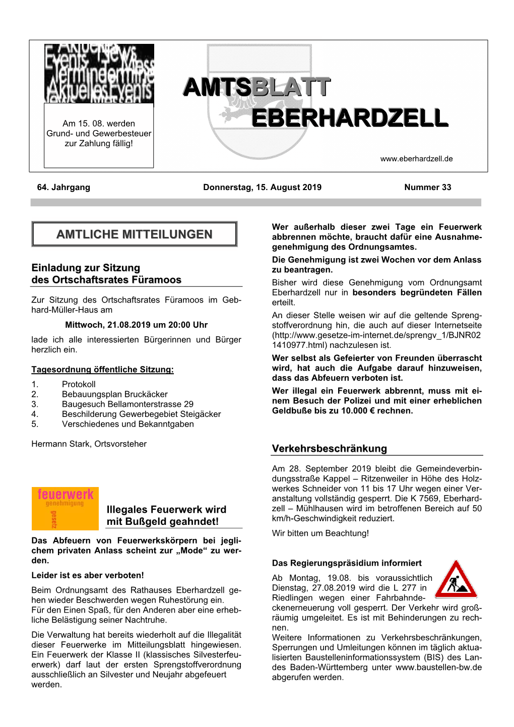 Amtsblatt Nr. 33 Vom 15.08.2019