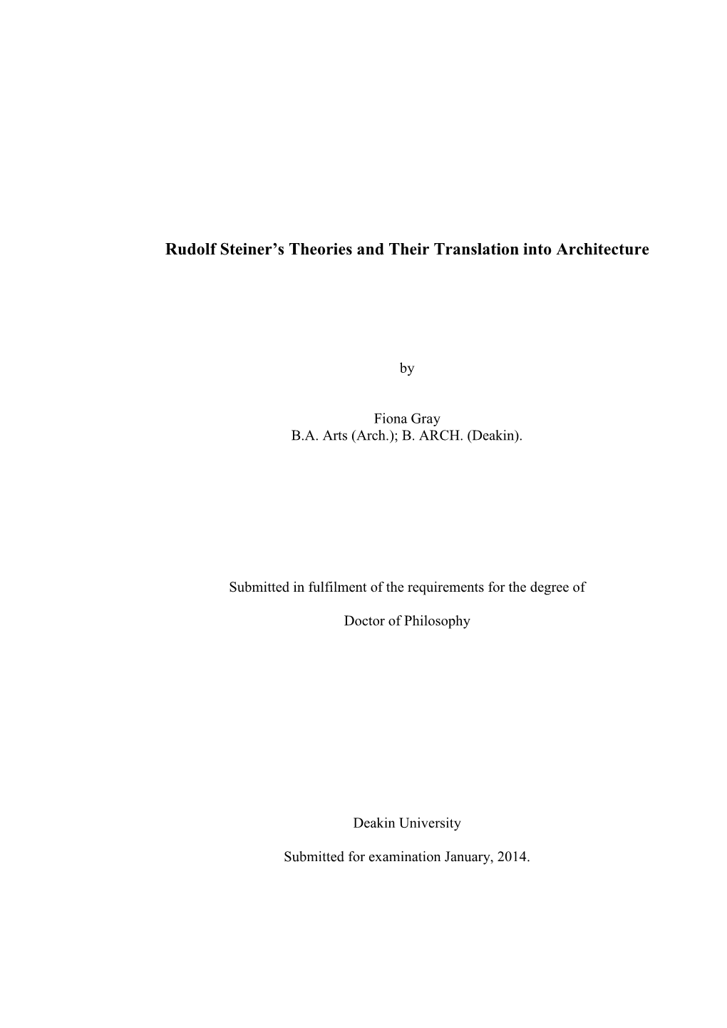 Rudolf Steiner's Theories and Their Translation Into Architecture