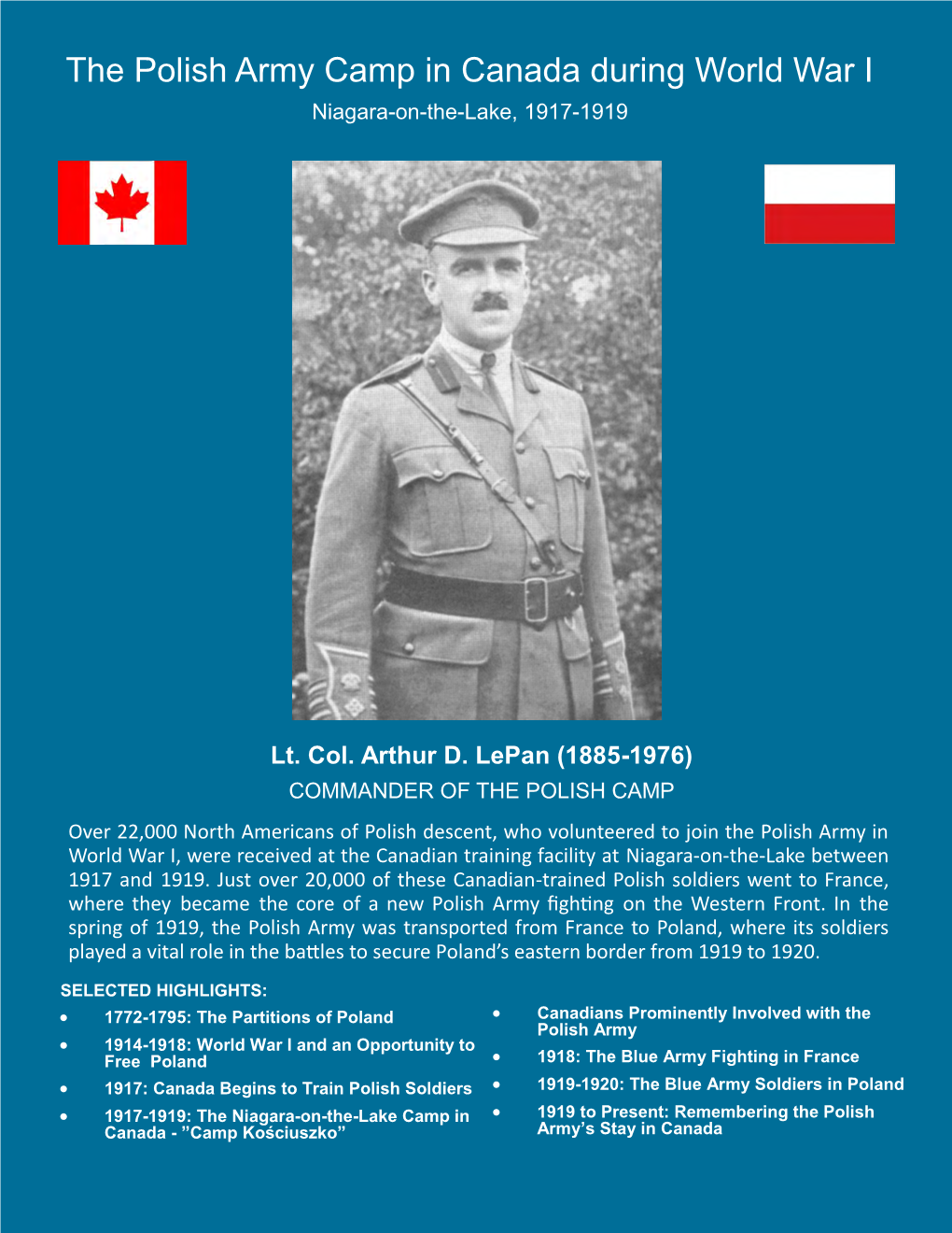 The Polish Army Camp in Canada During World War I Niagara-On-The-Lake, 1917-1919