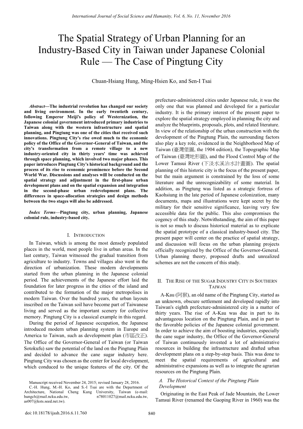 The Spatial Strategy of Urban Planning for an Industry-Based City in Taiwan Under Japanese Colonial Rule — the Case of Pingtung City