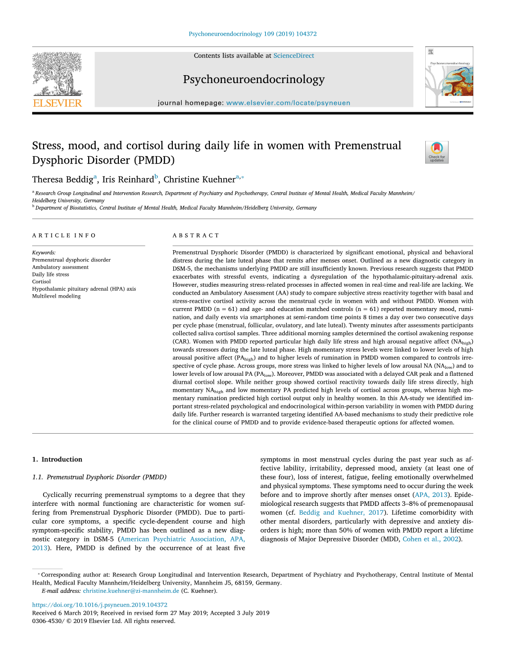 Stress, Mood, and Cortisol During Daily Life in Women with Premenstrual