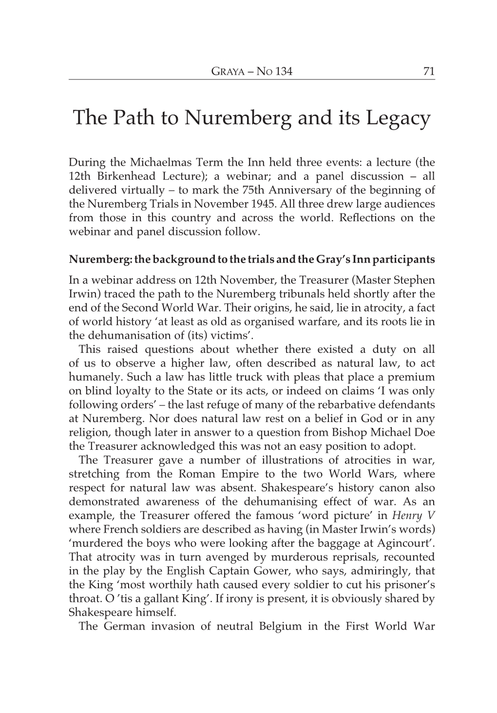 The Path to Nuremberg and Its Legacy