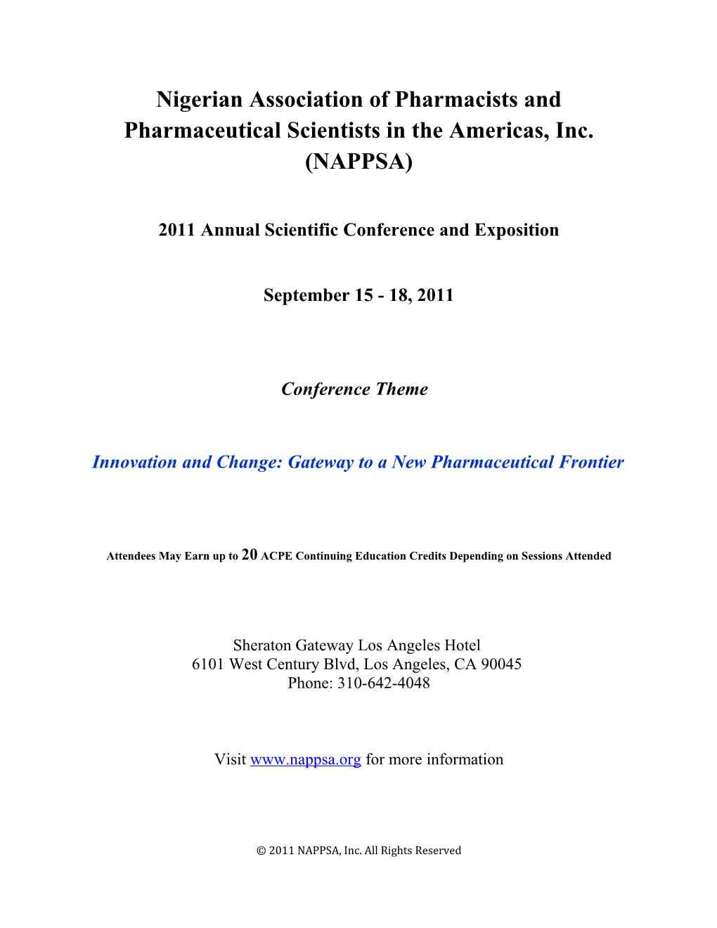 Nigerian Association of Pharmacists and Pharmaceutical Scientists in the Americas, Inc