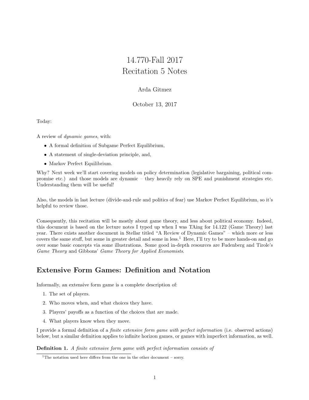 Subgame Perfect Equilibrium & Single Deviation Principle