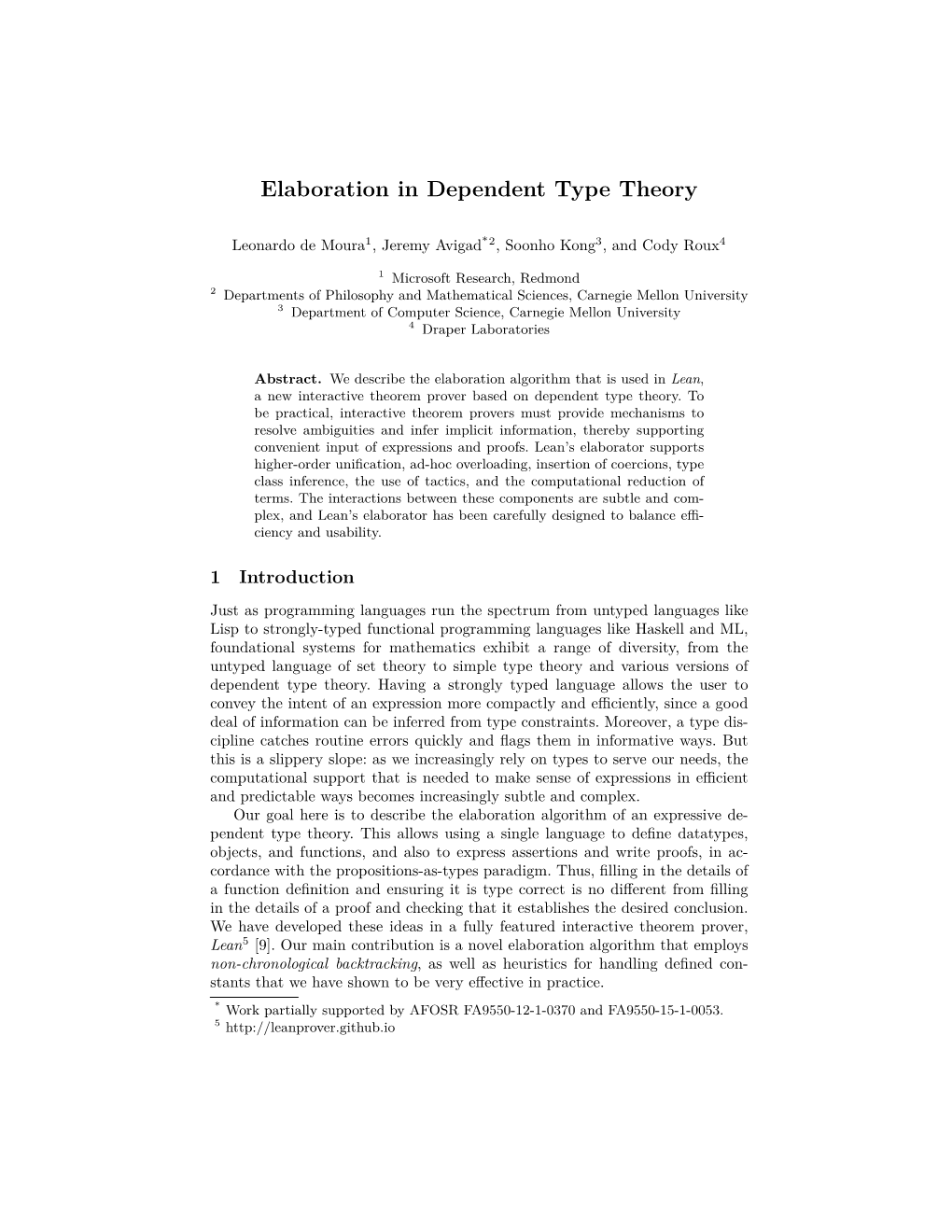 Elaboration in Dependent Type Theory