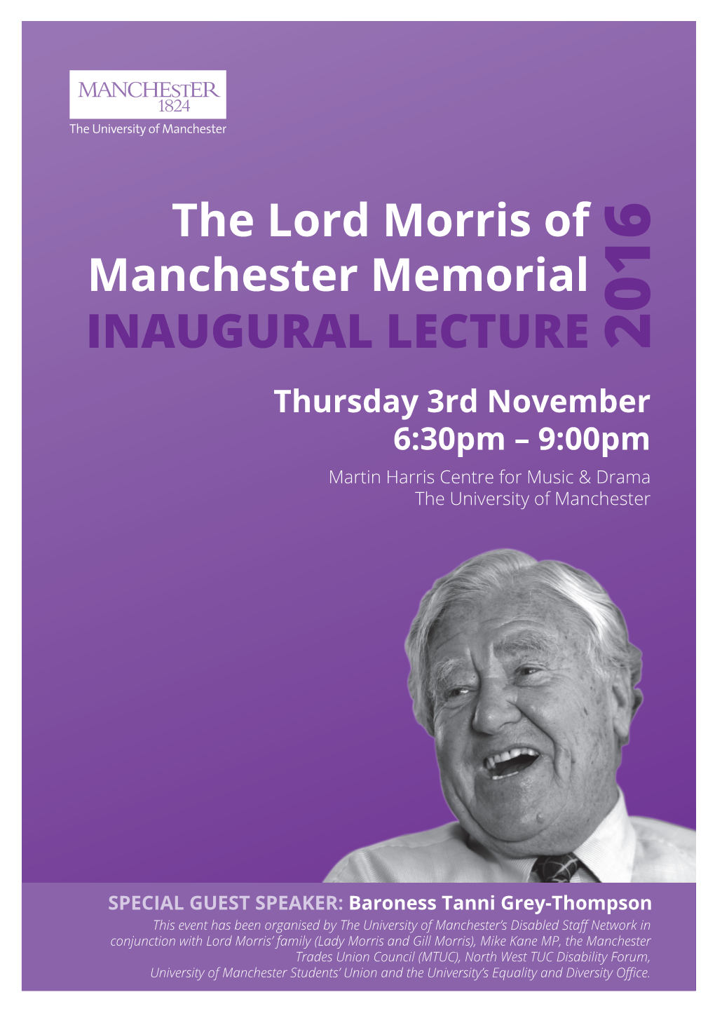 INAUGURAL LECTURE 2016 Thursday 3Rd November 6:30Pm – 9:00Pm Martin Harris Centre for Music & Drama the University of Manchester