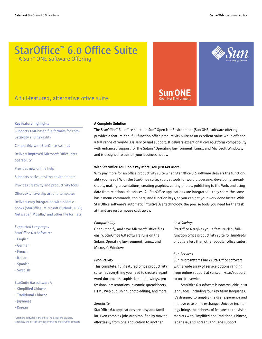 Staroffice™ 6.0 Office Suite —A Sun™ ONE Software Offering