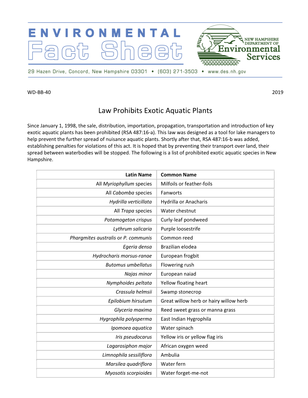 Law Prohibits Exotic Aquatic Plants