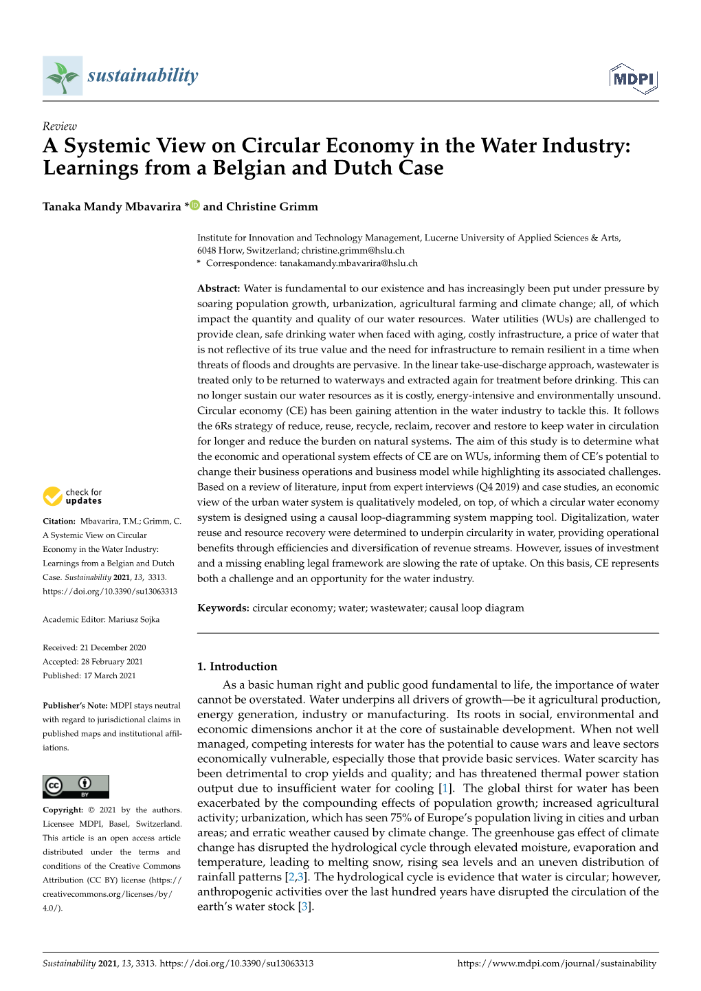 A Systemic View on Circular Economy in the Water Industry: Learnings from a Belgian and Dutch Case