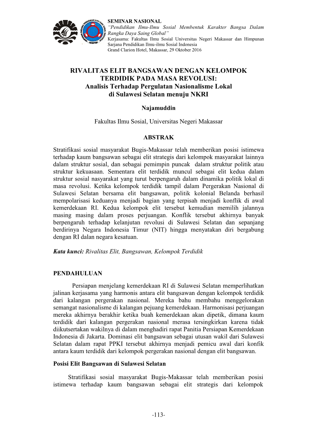 RIVALITAS ELIT BANGSAWAN DENGAN KELOMPOK TERDIDIK PADA MASA REVOLUSI: Analisis Terhadap Pergulatan Nasionalisme Lokal Di Sulawesi Selatan Menuju NKRI