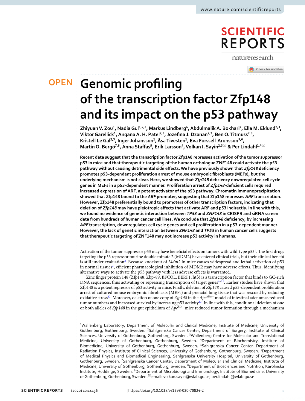 Genomic Profiling of the Transcription Factor Zfp148 and Its Impact on The