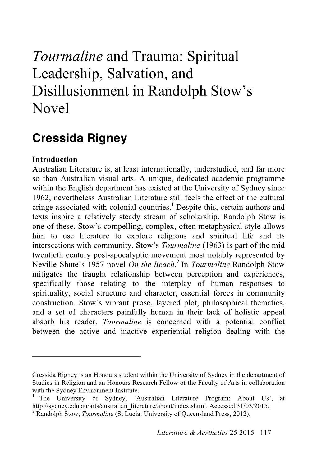 Spiritual Leadership, Salvation, and Disillusionment in Randolph Stow's