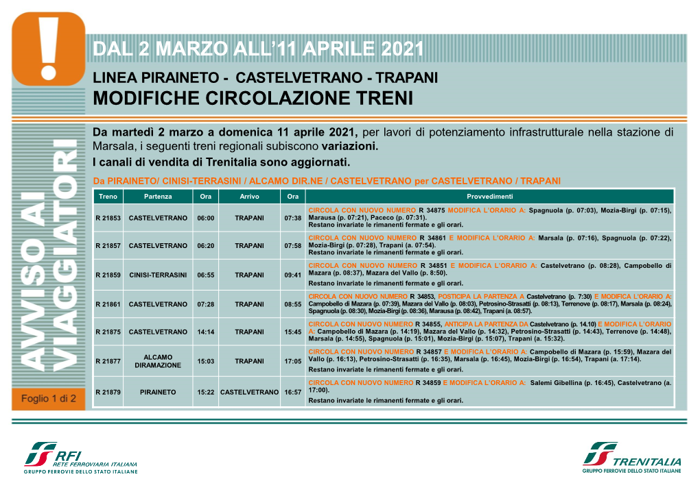 Dal 2 Marzo All'11 Aprile 2021