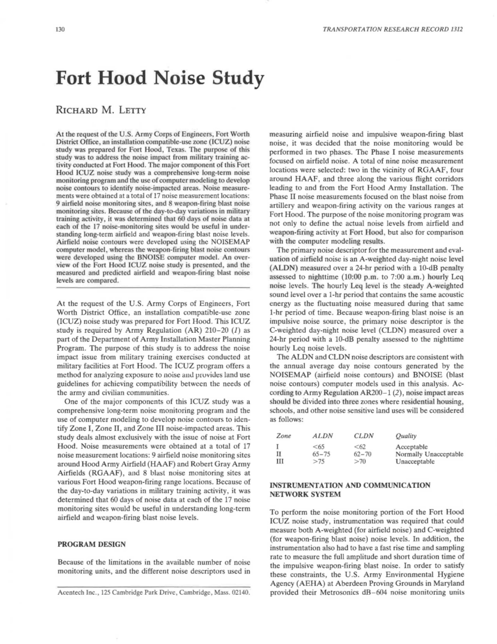 Fort Hood Noise Study