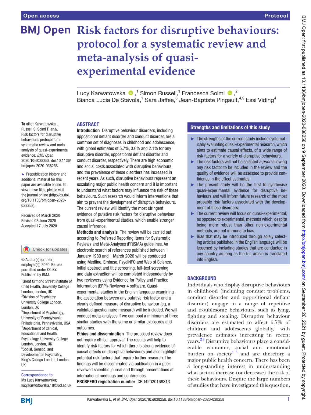 Protocol for a Systematic Review and Meta- Analysis of Quasi