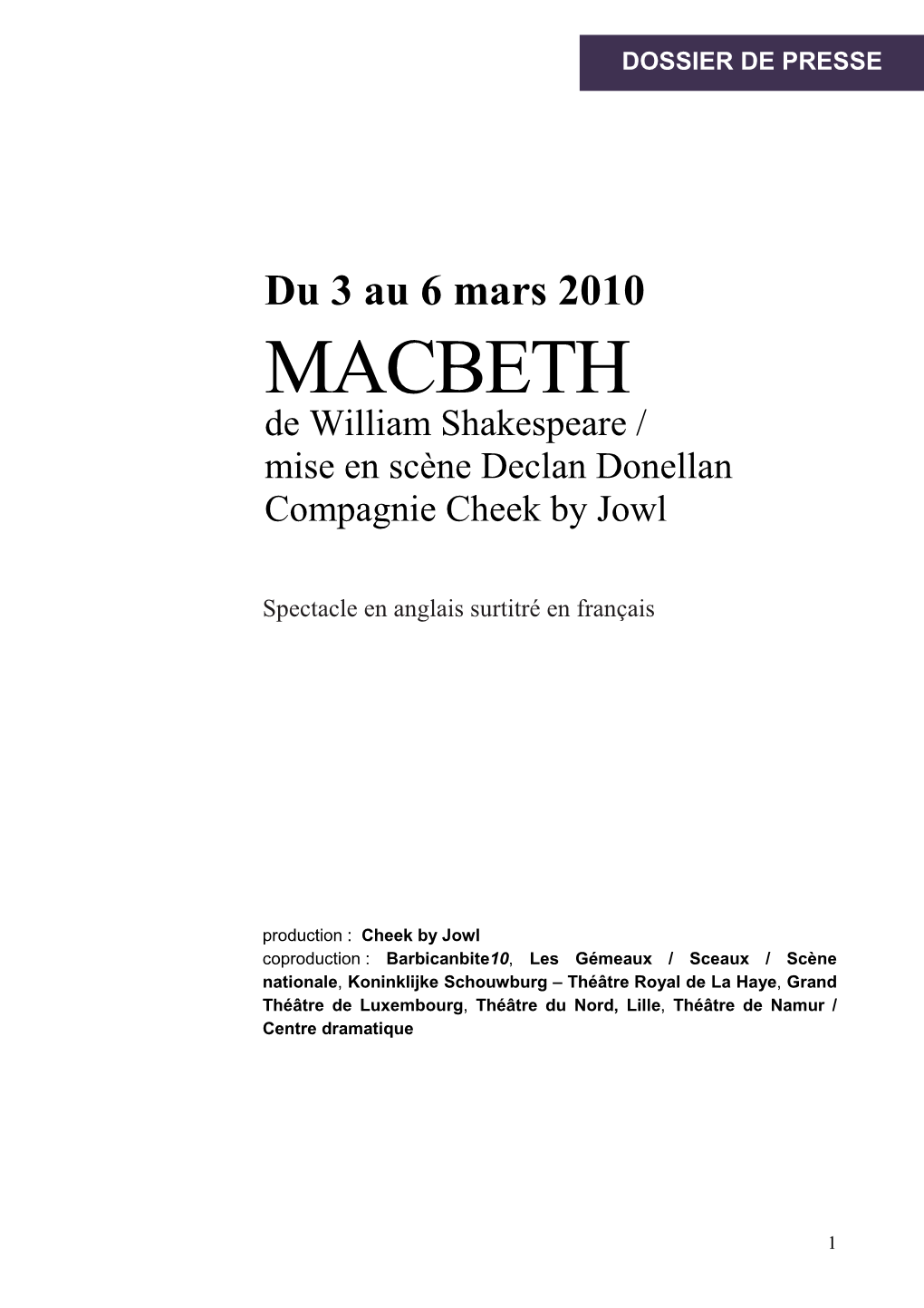 Dossier Célestins Macbeth