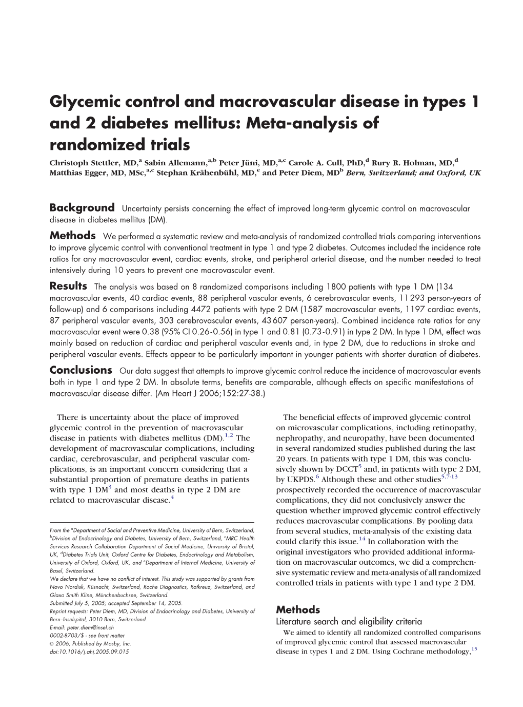 Glycemic Control and Macrovascular Disease in Types 1 and 2