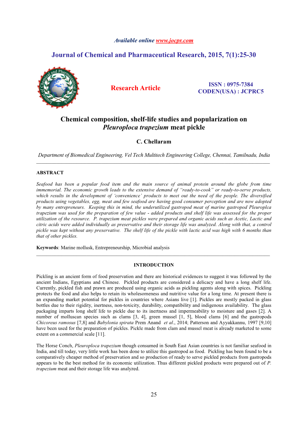 25-30 Research Article Chemical Composition, Shelf-Life Studies