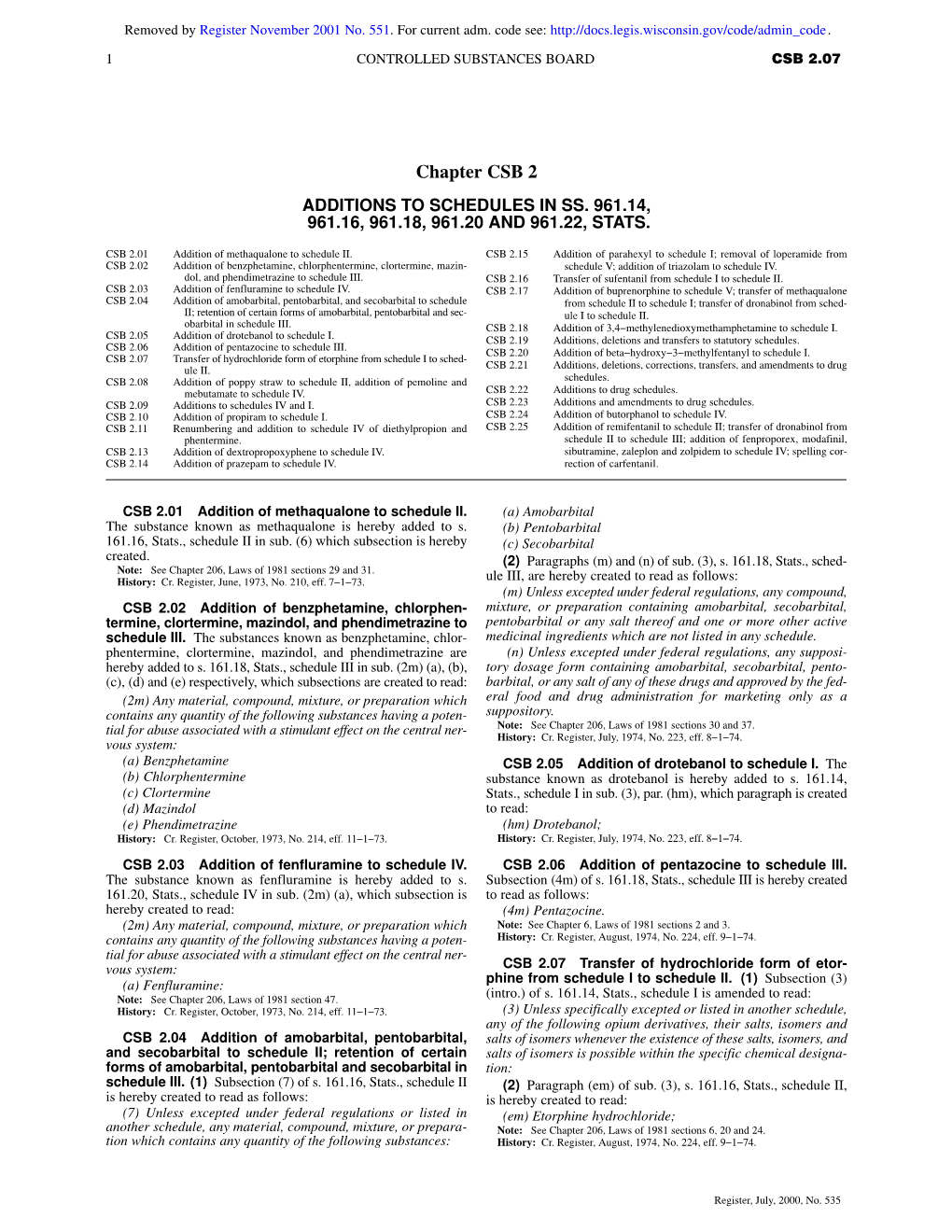 Chapter CSB 2 ADDITIONS to SCHEDULES in SS