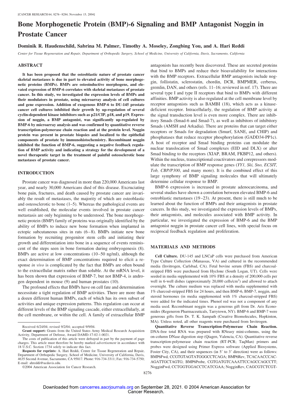 6 Signaling and BMP Antagonist Noggin in Prostate Cancer